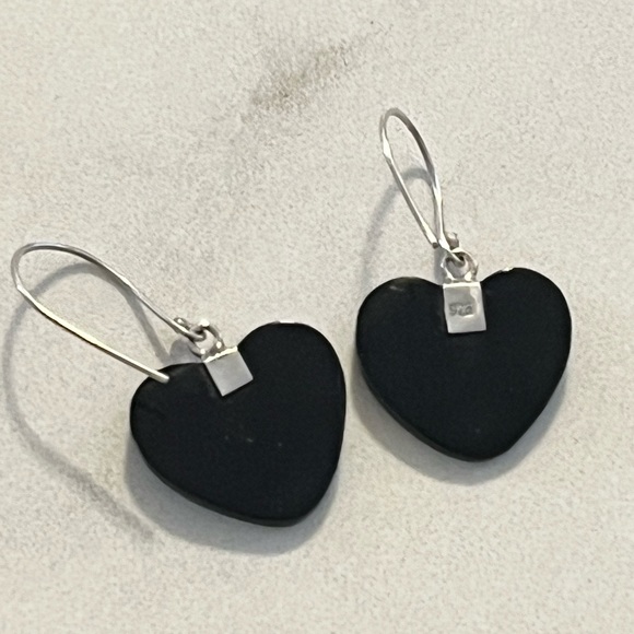 Abalone Shell Sterling Silver 925 Heart French Hook Earrings - Picture 9 of 13